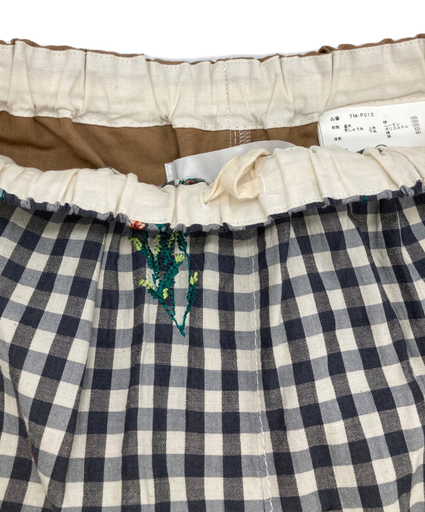 [Pre-owned] TAO COMME des GARCONS Cotton cross check embroidery and cotton linen twill elastic waist pants TM-P013/AD2023