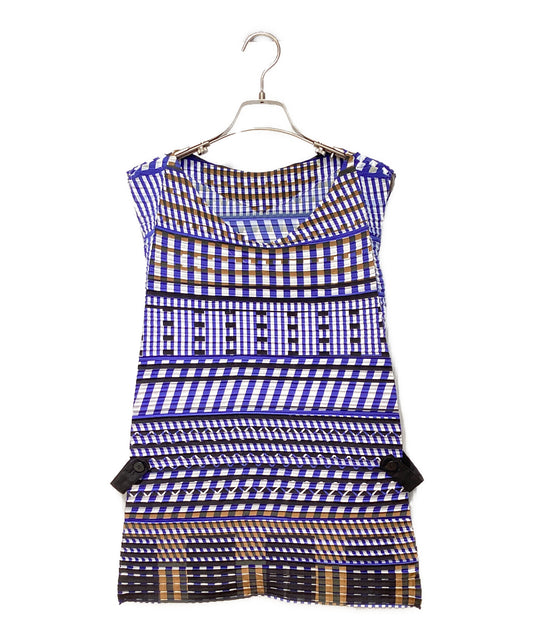 [Pre-owned] ISSEY MIYAKE Geometric sleeveless pleated blouse IM72FJ604