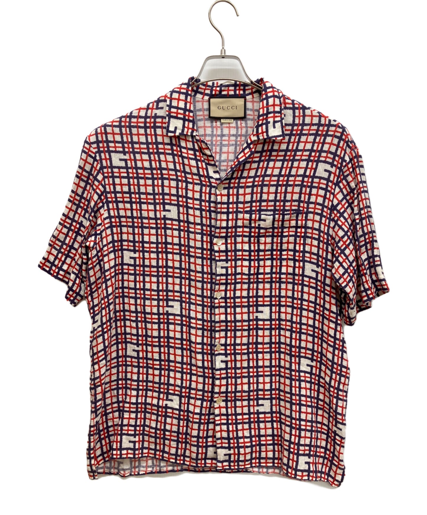 [Pre-owned] GUCCI Square G tartan plaid linen shirt 742706