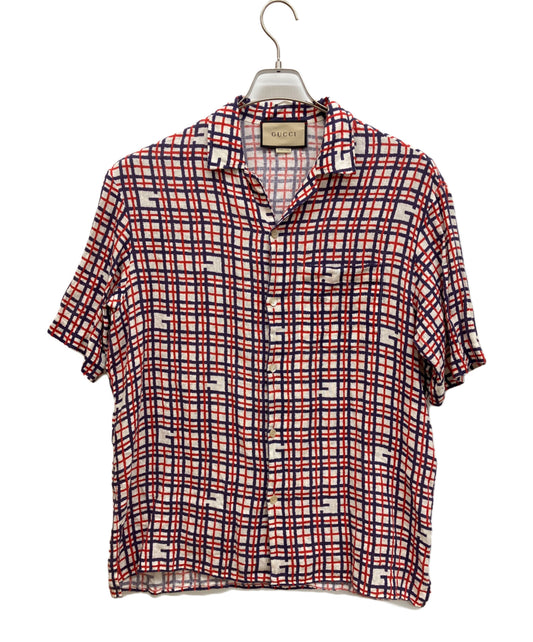 [Pre-owned] GUCCI Square G tartan plaid linen shirt 742706