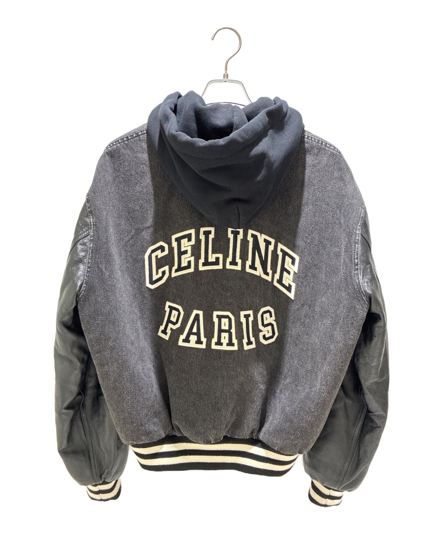 [Pre-owned] CELINE Loose Teddy Jacket / Charcoal Wash Denim/Leather Jacket 2Q937947F