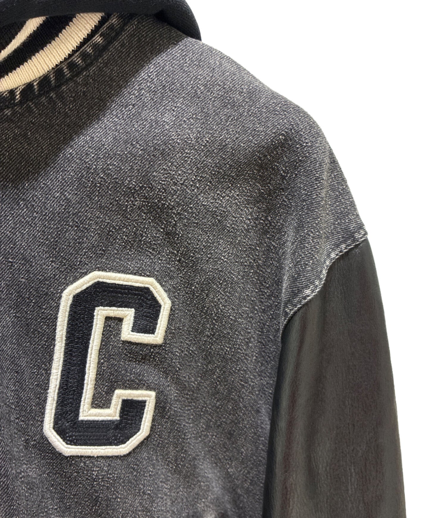 [Pre-owned] CELINE Loose Teddy Jacket / Charcoal Wash Denim/Leather Jacket 2Q937947F