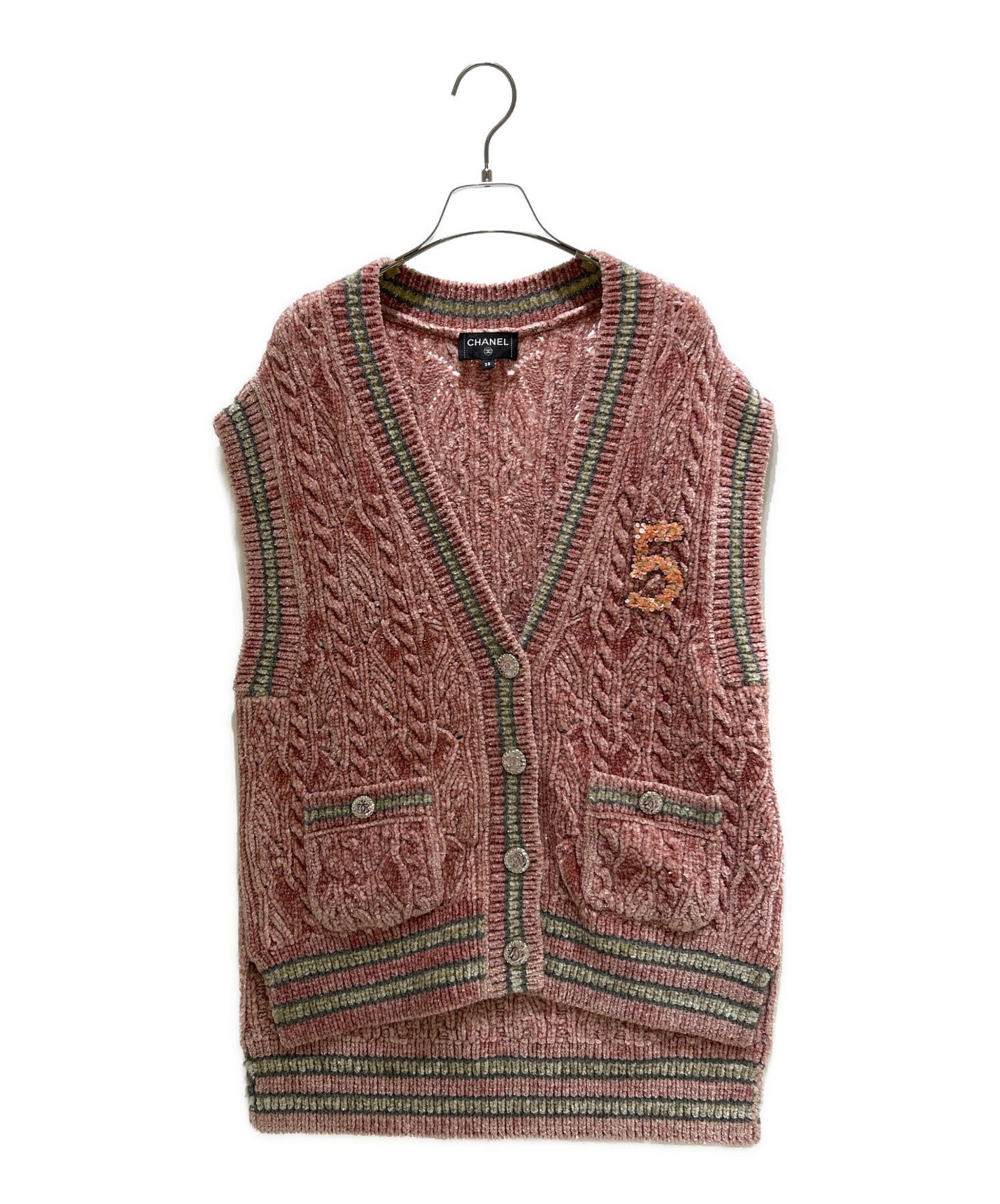 [Pre-owned] CHANEL Coco button rayon knit vest P73530K10528/Coco mark/tweed P73530K10528