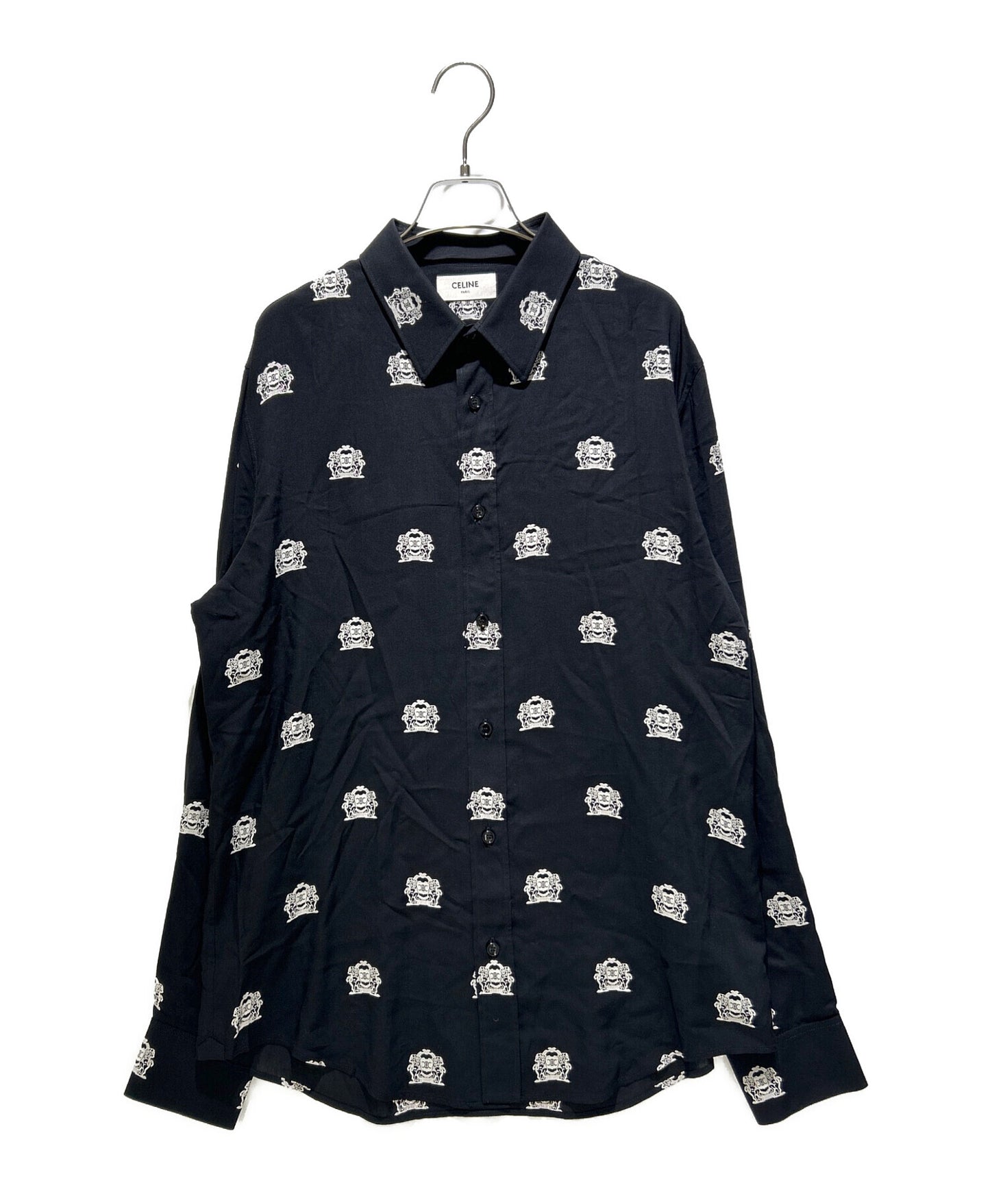 [Pre-owned] CELINE LOOSE SHIRT IN PRINTED VISCOSE loose shirt printed logo bicolor/regular collar shirt/long sleeve shirt/long sleeve shirt 2C8130165.38CE