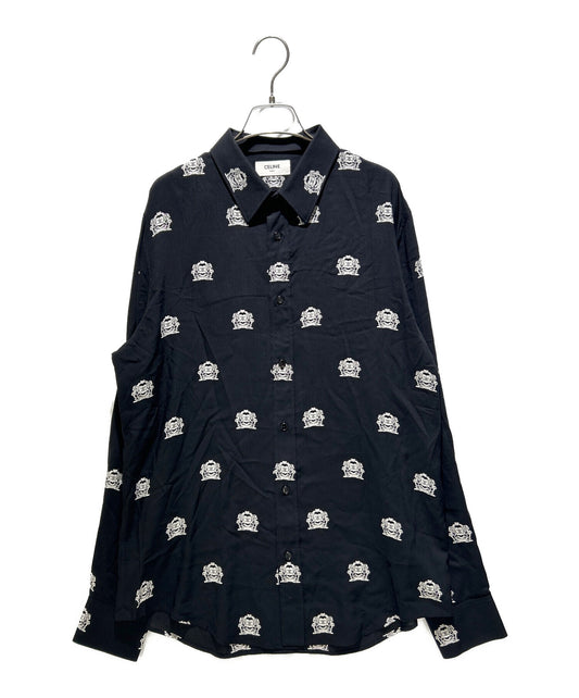 [Pre-owned] CELINE LOOSE SHIRT IN PRINTED VISCOSE loose shirt printed logo bicolor/regular collar shirt/long sleeve shirt/long sleeve shirt 2C8130165.38CE