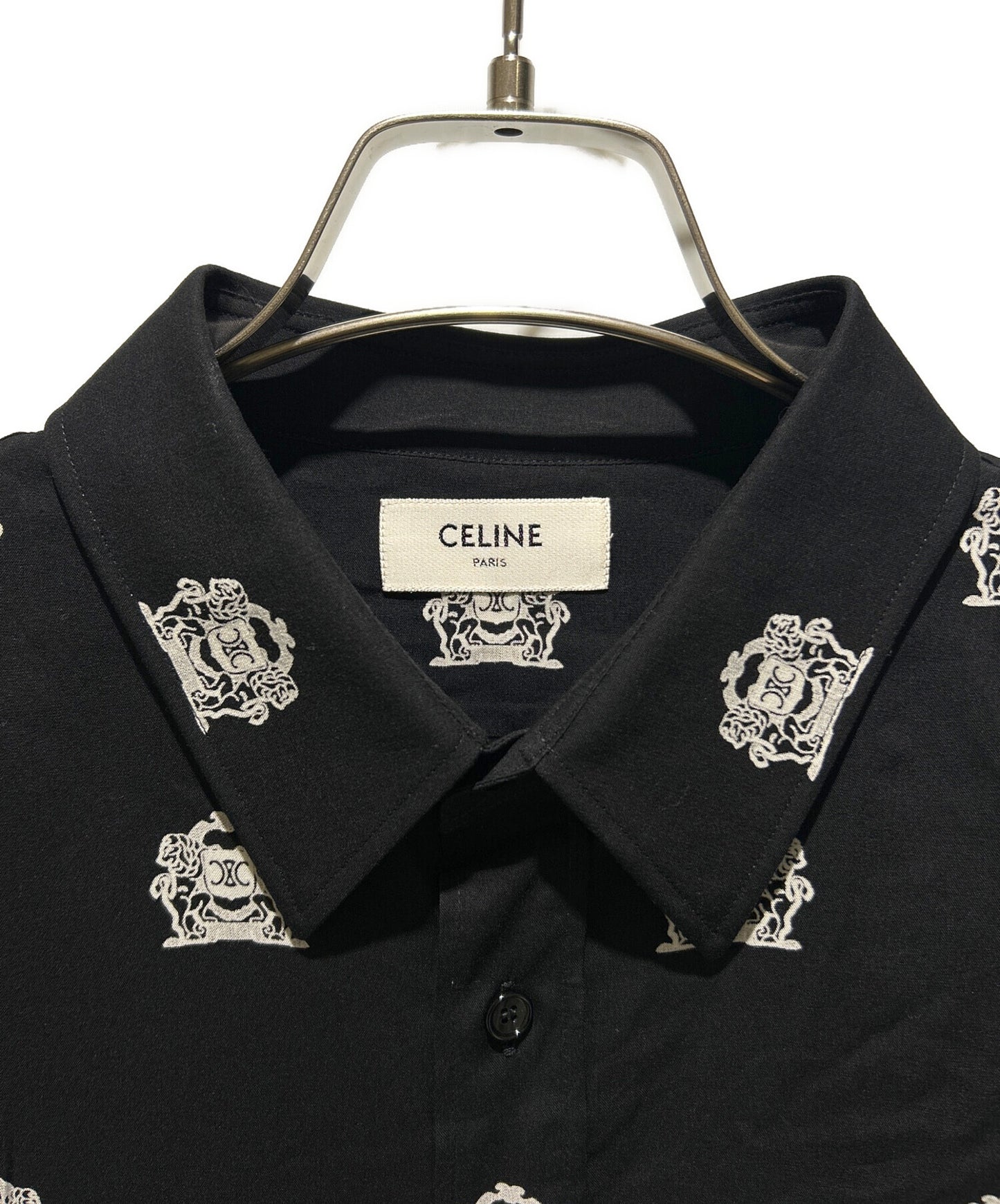 [Pre-owned] CELINE LOOSE SHIRT IN PRINTED VISCOSE loose shirt printed logo bicolor/regular collar shirt/long sleeve shirt/long sleeve shirt 2C8130165.38CE