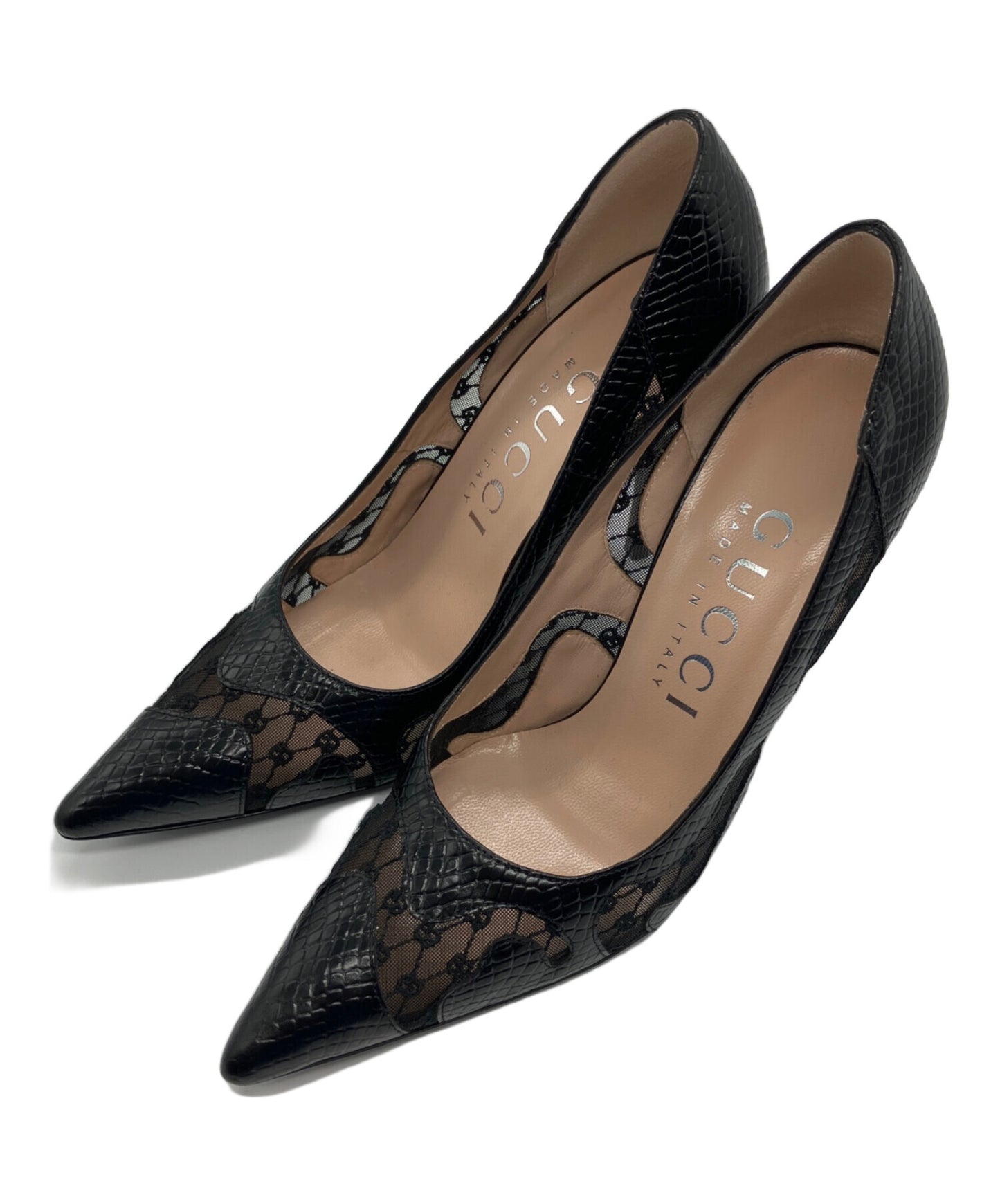 [Pre-owned] GUCCI Python-Print Leather Pumps 738689