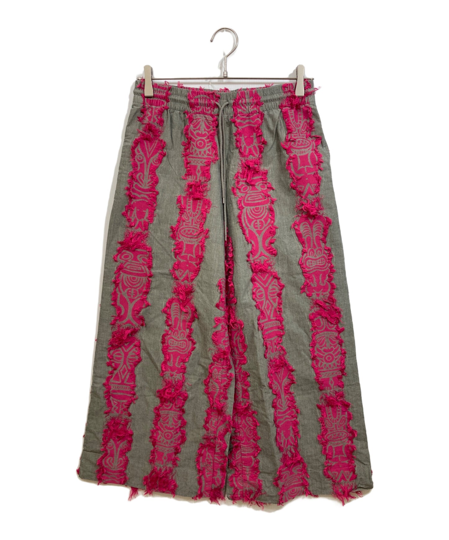 [Pre-owned] PLEATS PLEASE Totem Pole Decorated Fringe Wide Pants PP92-ZF862