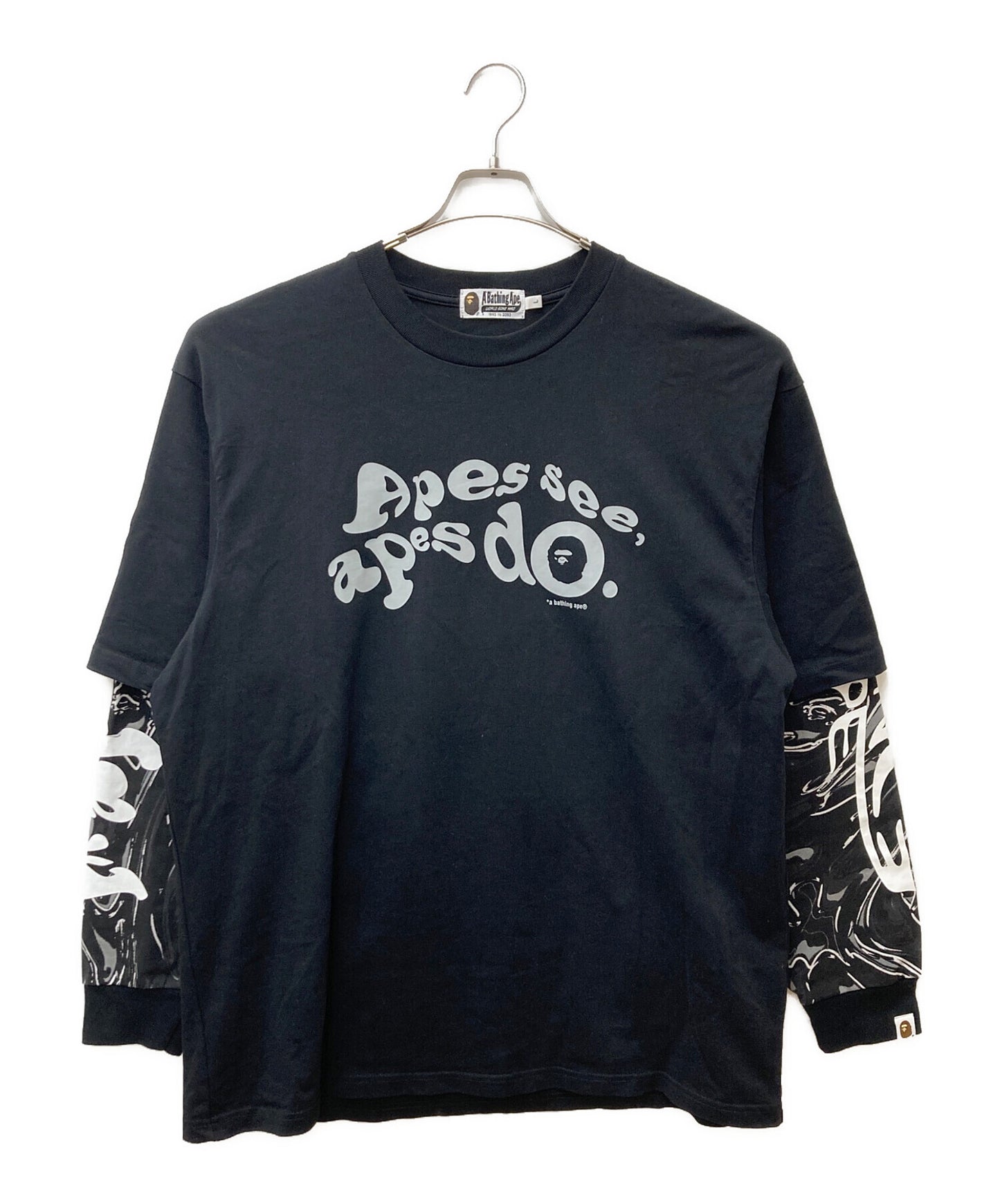 [Pre-owned] A BATHING APE Marbling Camo Multi Logo Layered Sleeves Ls Tee 001LTK801303M