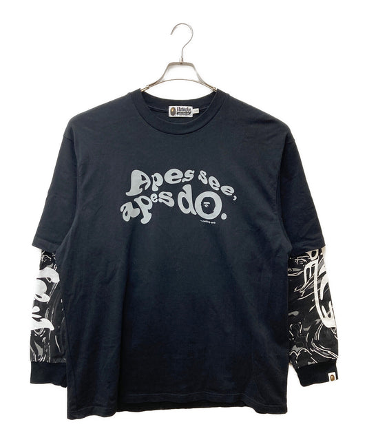[Pre-owned] A BATHING APE Marbling Camo Multi Logo Layered Sleeves Ls Tee 001LTK801303M