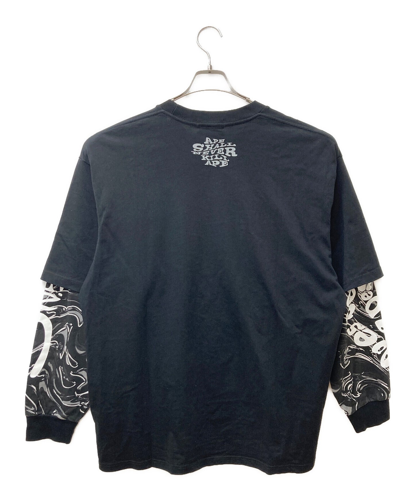 [Pre-owned] A BATHING APE Marbling Camo Multi Logo Layered Sleeves Ls Tee 001LTK801303M