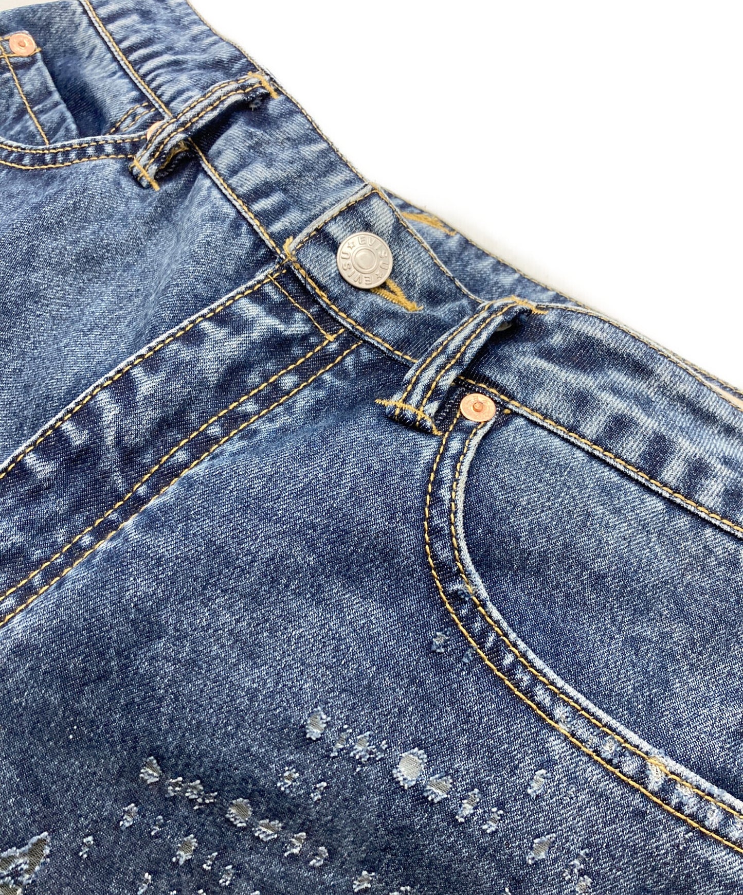 [Pre-owned] EVISU Seagull embroidered and lasered wide leg jeans 2EAHTW4JE4101WLDN