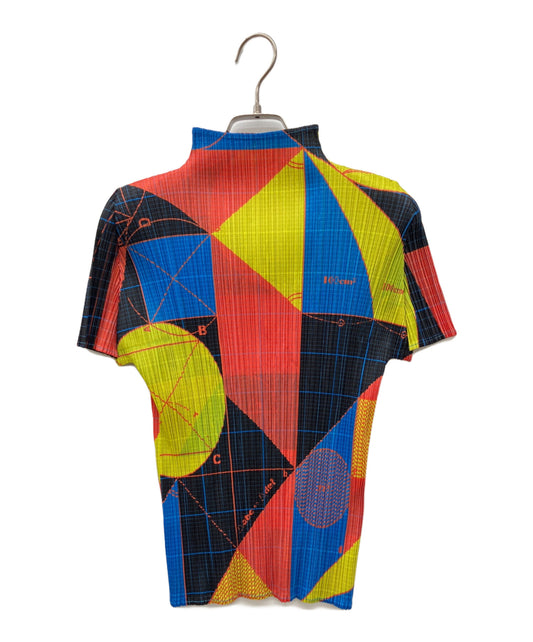 [Pre-owned] PLEATS PLEASE Geometric-Pleated High-Neck T-Shirt PP81-JK541