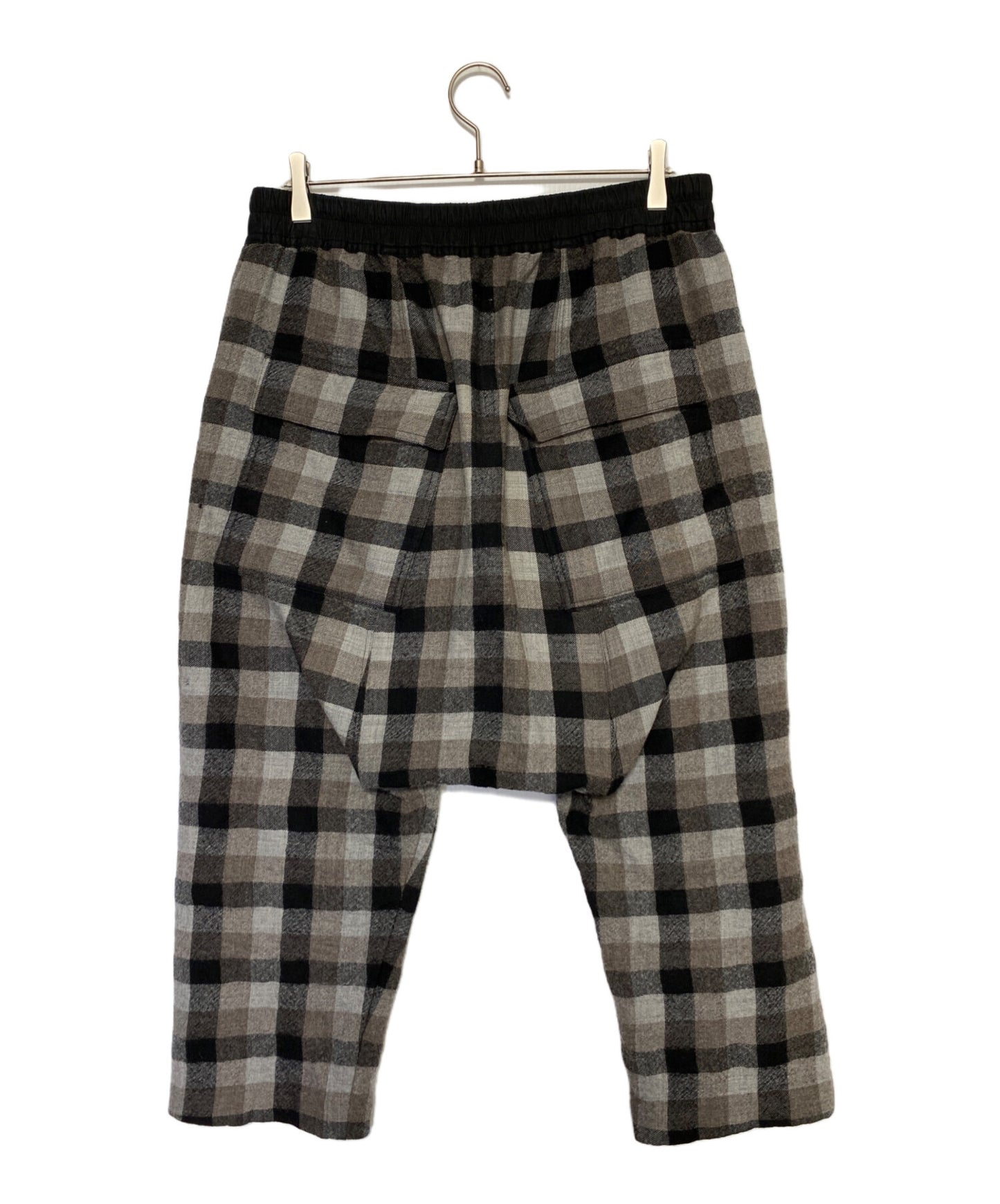 [Pre-owned] RICK OWENS Black Plaid Drawstring Cropped Trousers RU19F4381-WSP