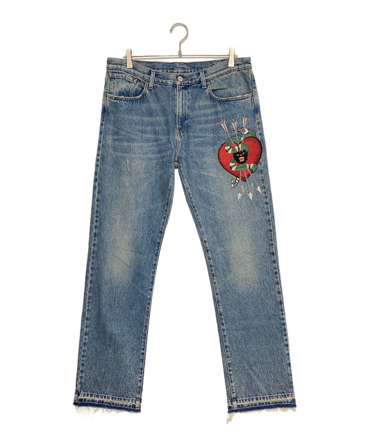[Pre-owned] GUCCI Embroidery denim pants 452544 XR425