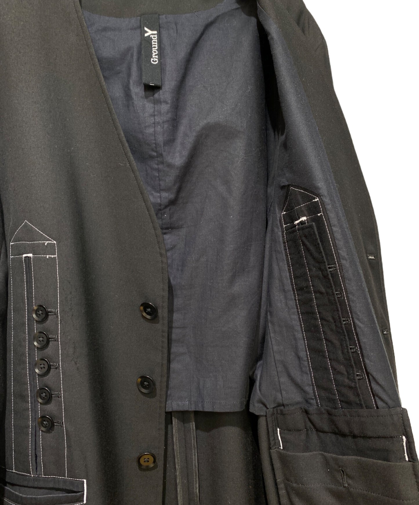 [Pre-owned] GROUND Y No collar stitch design long jacket GZ-J01-100
