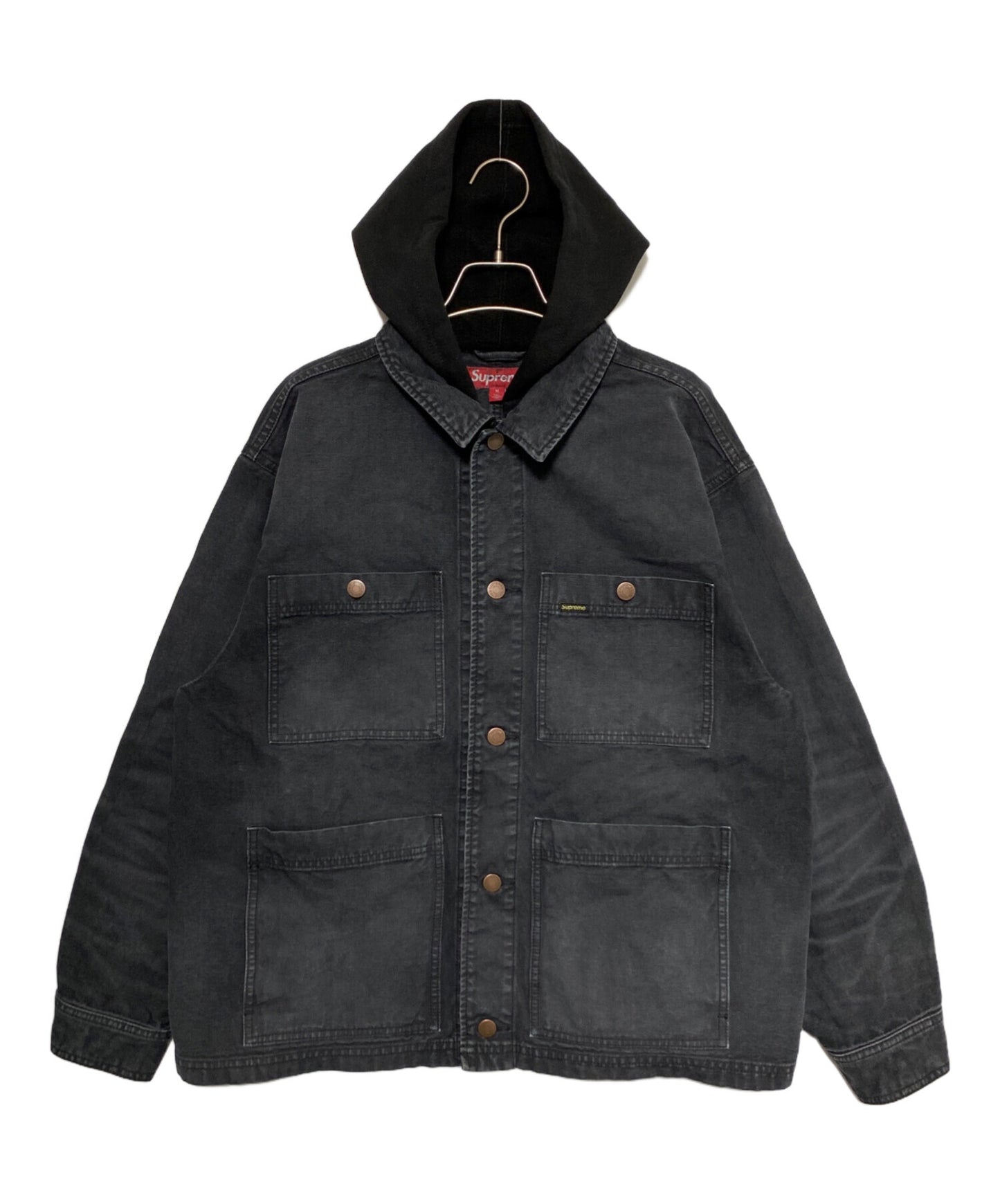 [Pre-owned] SUPREME Worn Hooded Chore Coat Black ( Worn Hooded Chore Coat )