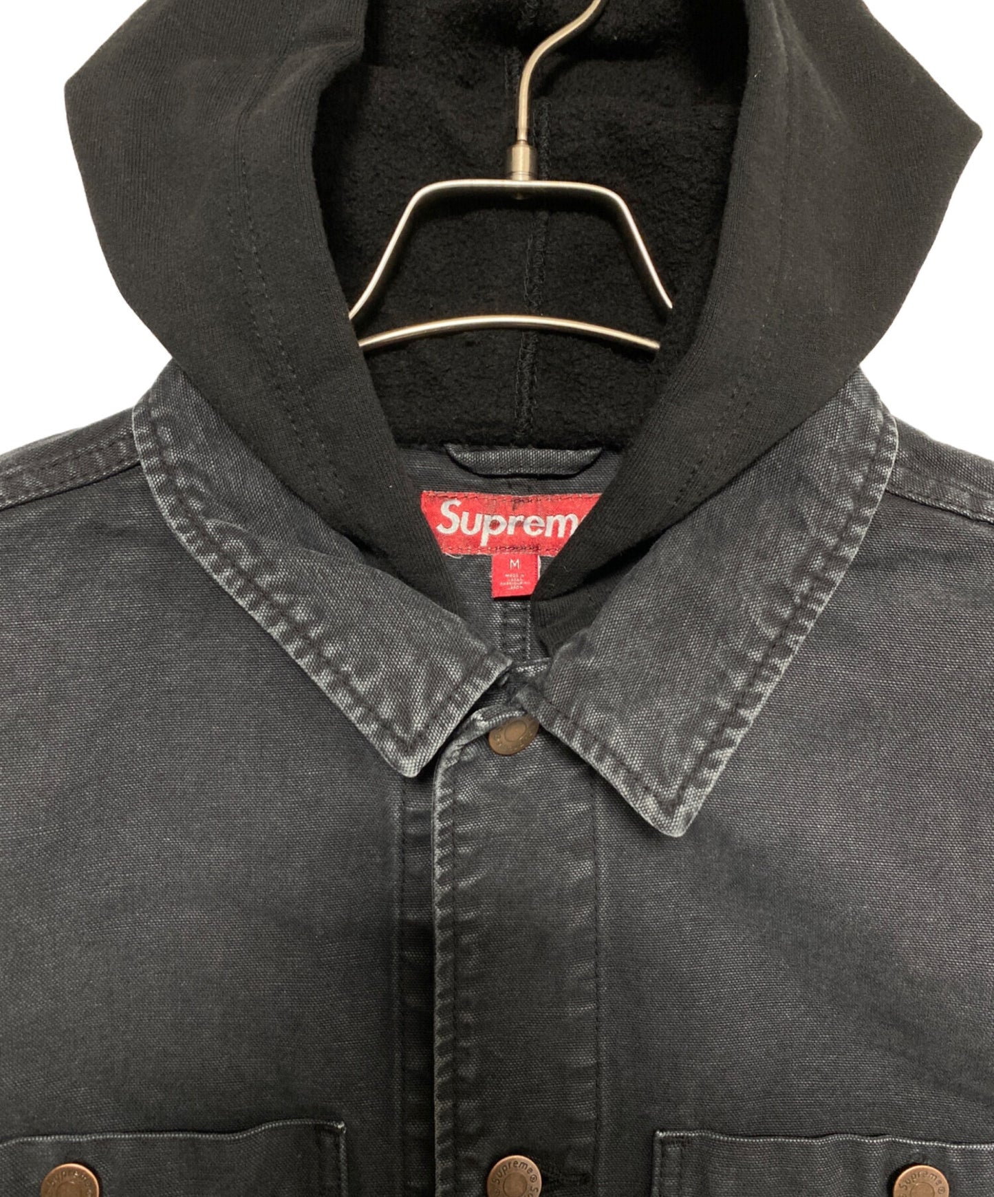 [Pre-owned] SUPREME Worn Hooded Chore Coat Black ( Worn Hooded Chore Coat )