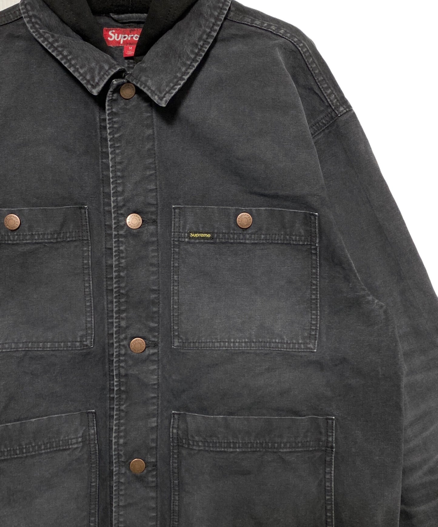 [Pre-owned] SUPREME Worn Hooded Chore Coat Black ( Worn Hooded Chore Coat )