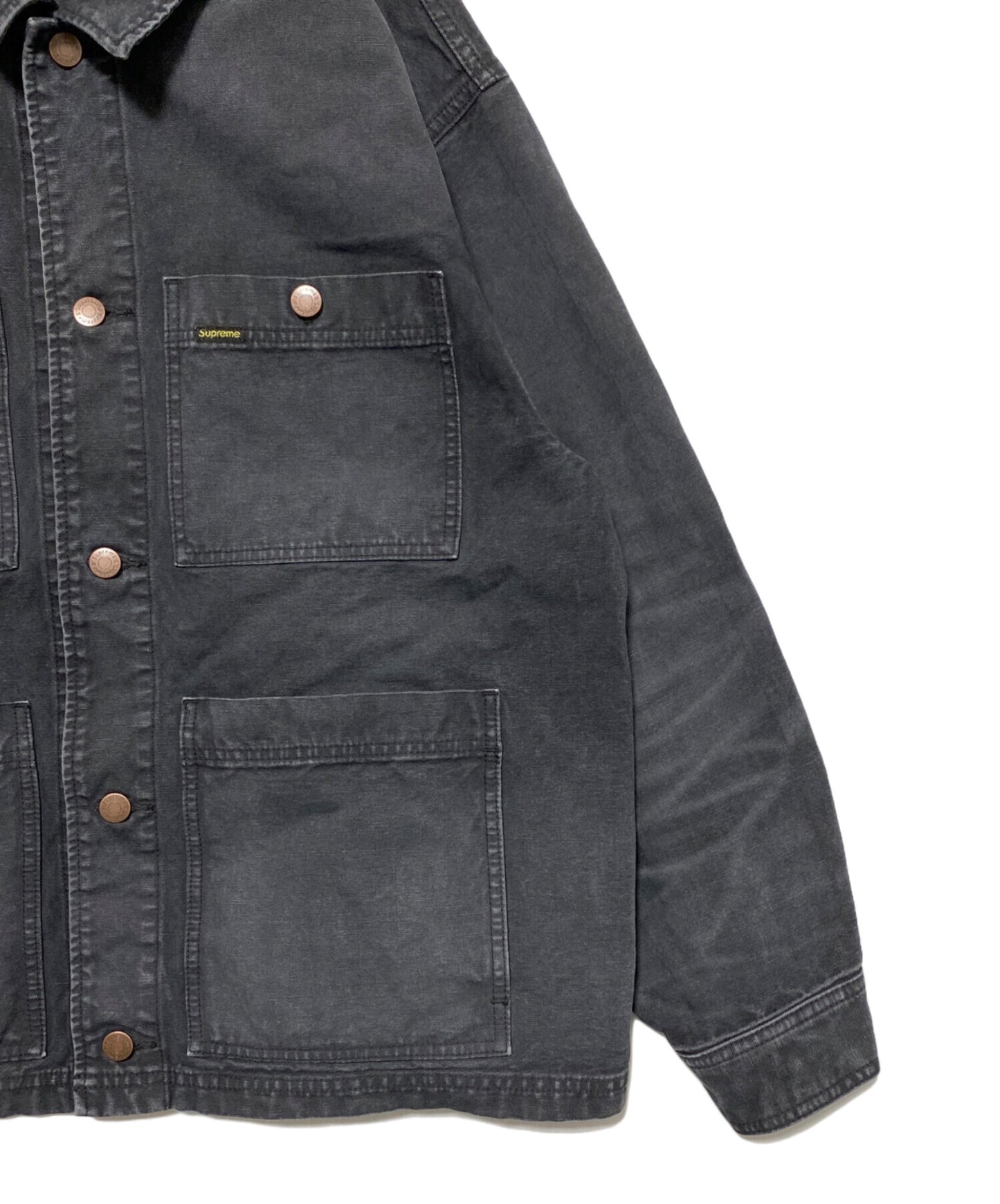 [Pre-owned] SUPREME Worn Hooded Chore Coat Black ( Worn Hooded Chore Coat )