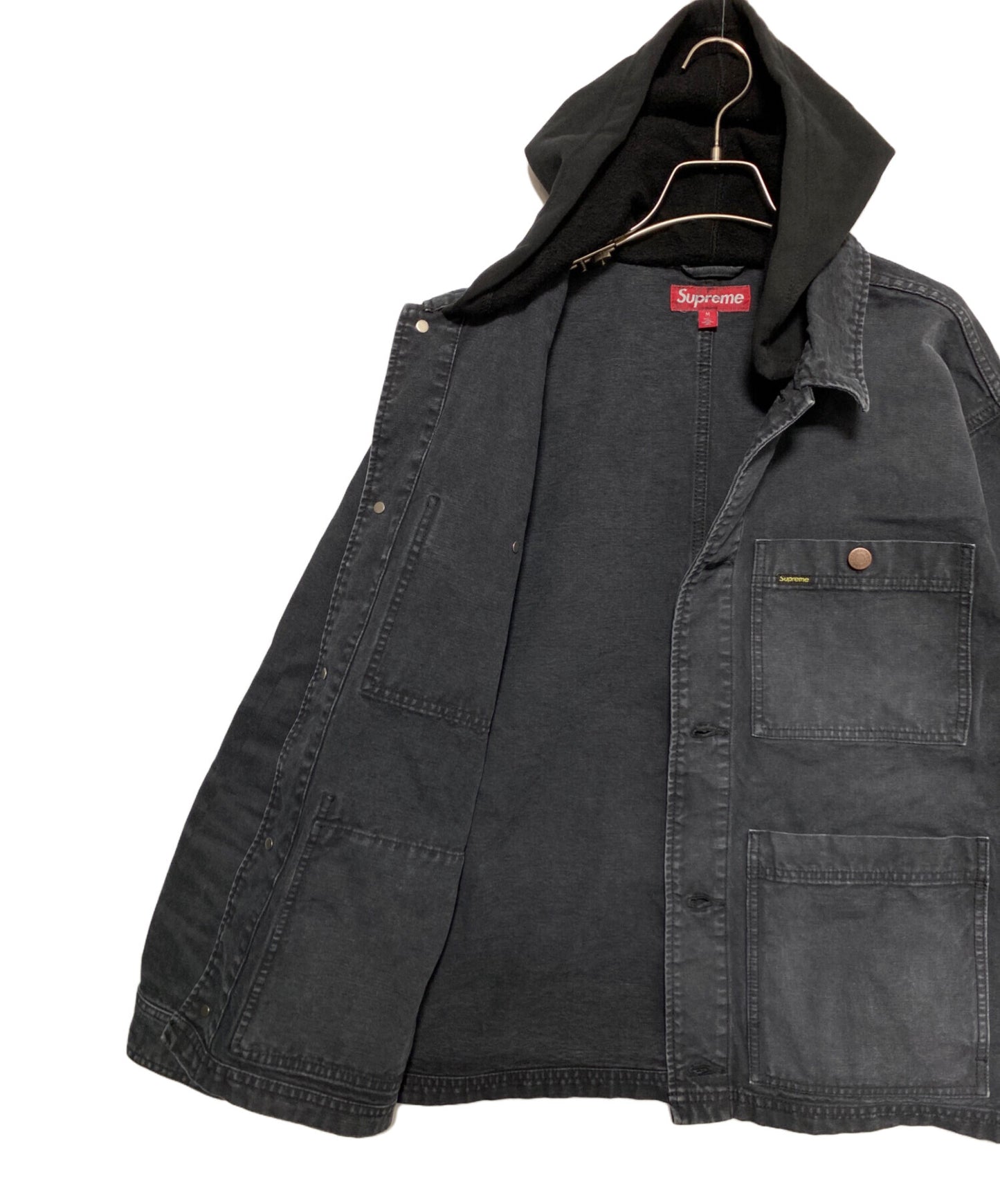 [Pre-owned] SUPREME Worn Hooded Chore Coat Black ( Worn Hooded Chore Coat )