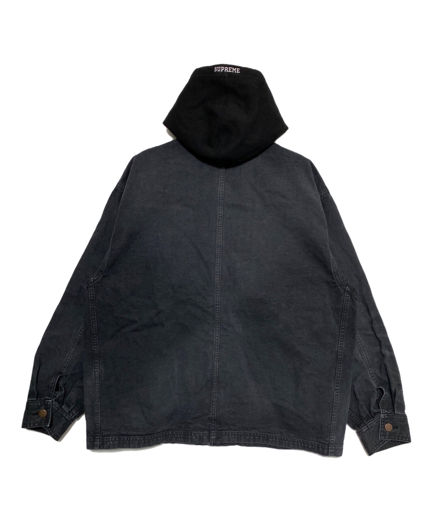 [Pre-owned] SUPREME Worn Hooded Chore Coat Black ( Worn Hooded Chore Coat )