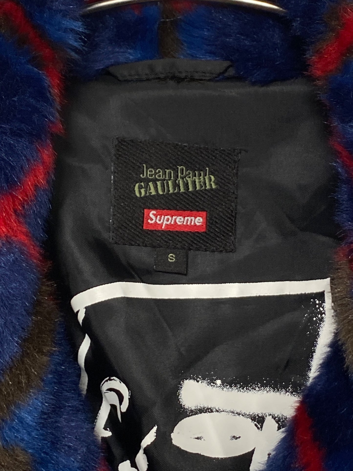 [Pre-owned] SUPREME DOUBLE Breasted Plaid Faux Fur COAT Blue
