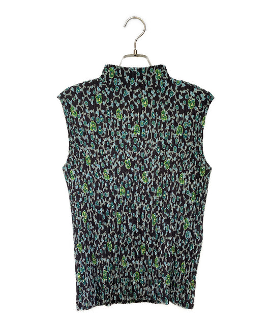 [Pre-owned] ISSEY MIYAKE FETE Flower Print Pleated Sleeveless High Neck Top IF54FJ709