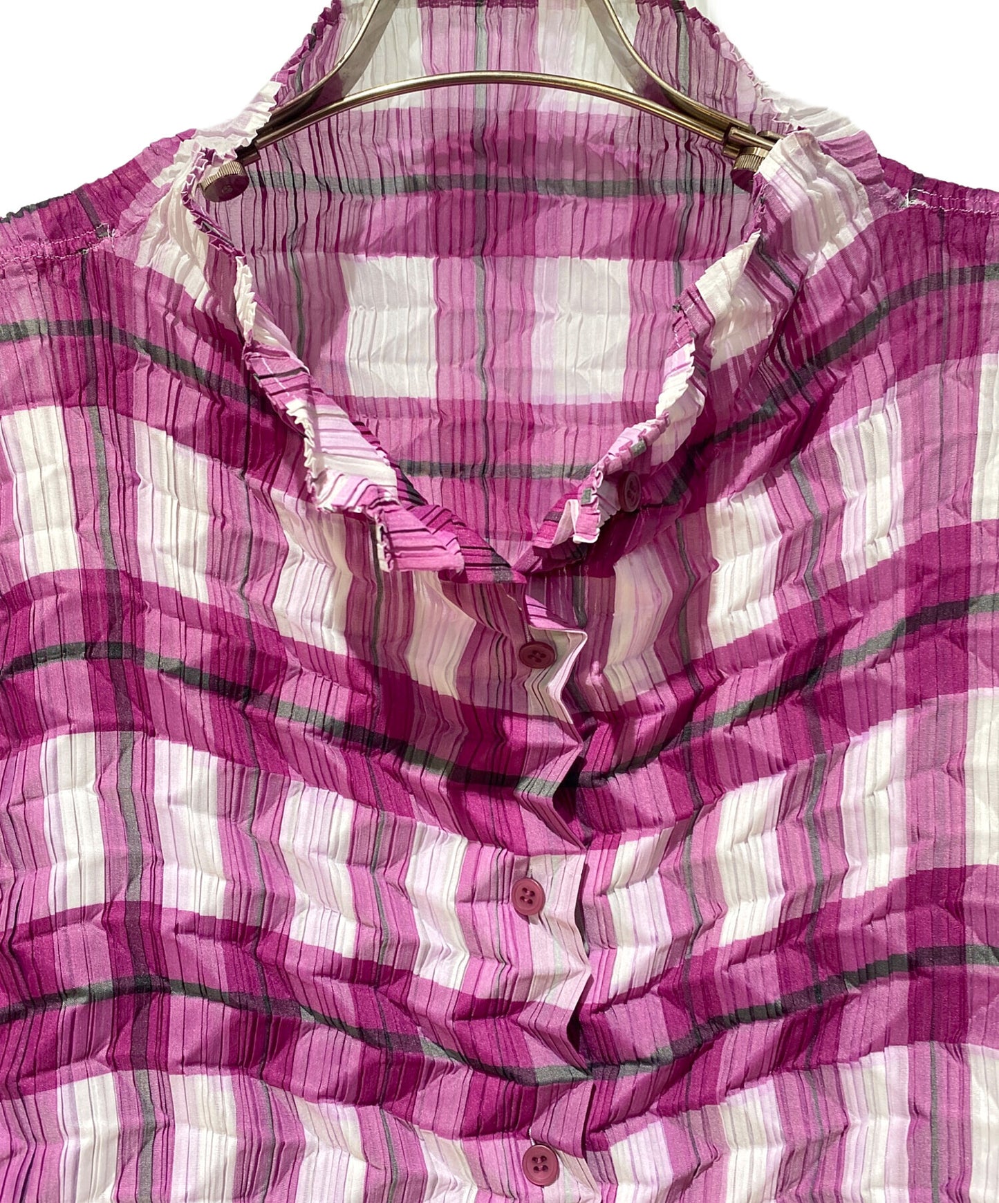 [Pre-owned] ISSEY MIYAKE check pleated blouse IM33FJ607