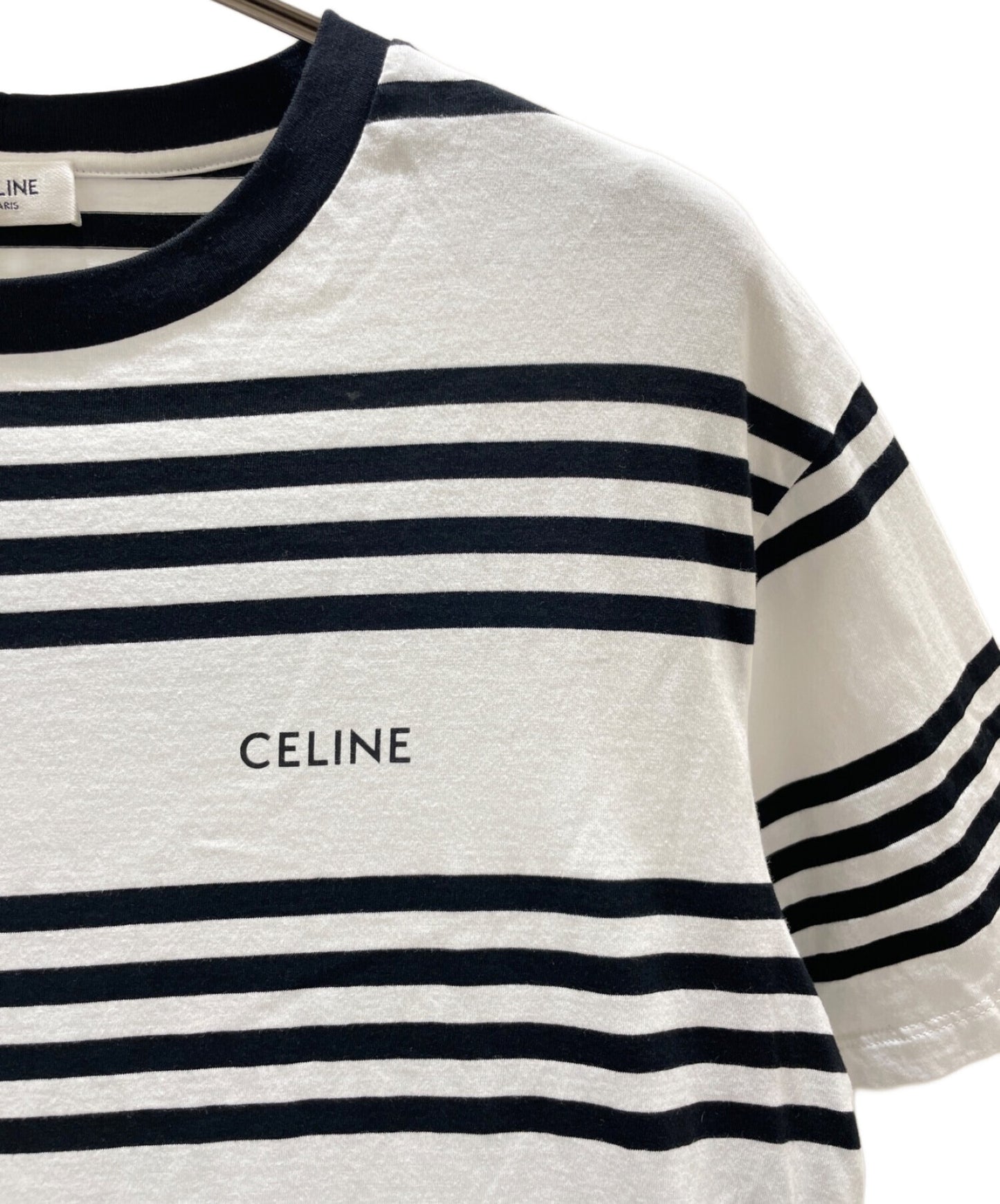 [Pre-owned] CELINE Loose T-Shirt Stripe / Cotton Jersey Off-White / Black 2X85M800M.01OB
