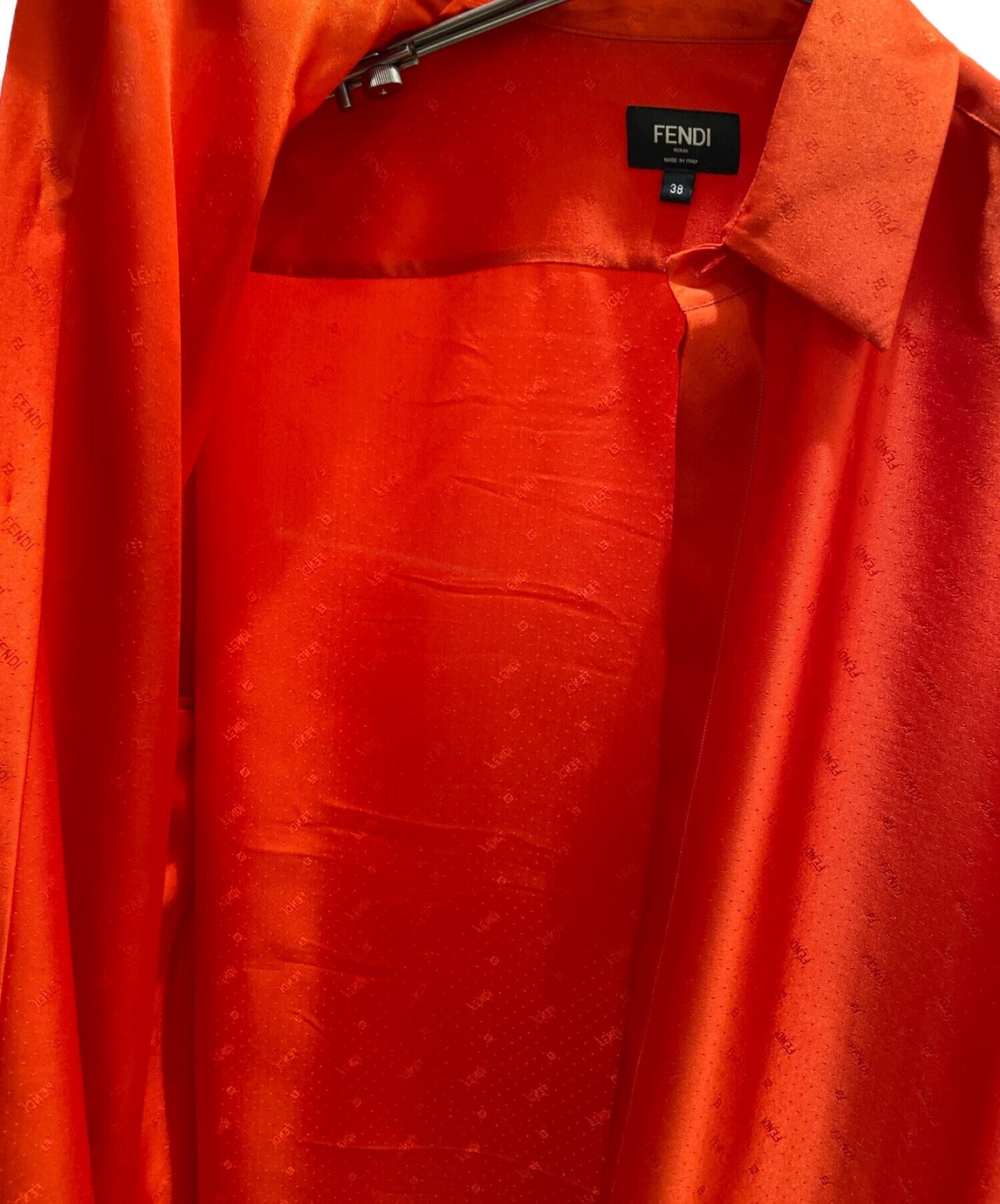 [Pre-owned] FENDI Short sleeve silk shirt / logo all over / orange shirt SA0795 AH20