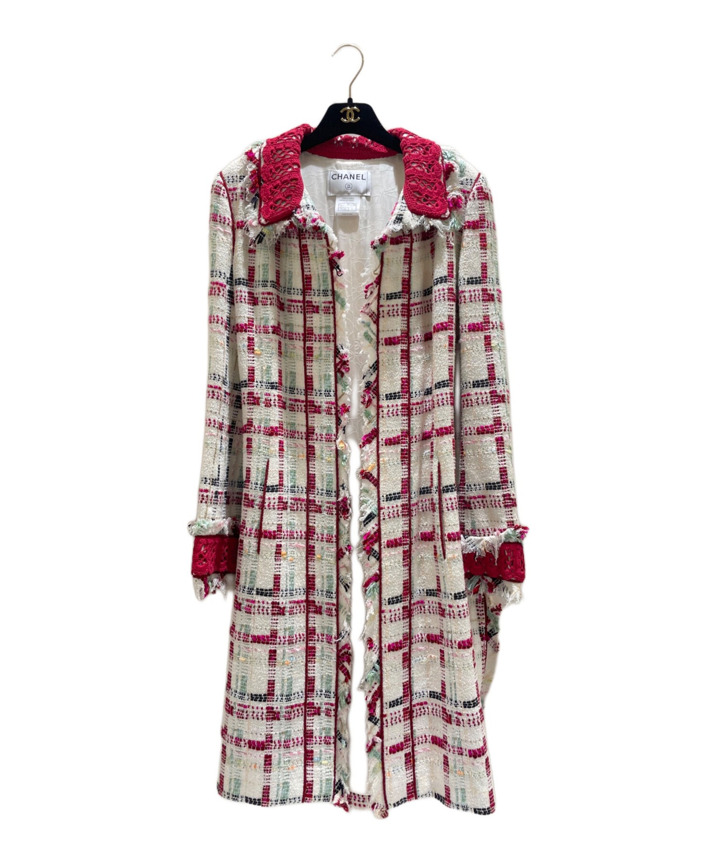[Pre-owned] CHANEL Checked Tweed Lace Collar Coat/Long Coat P23295V14189