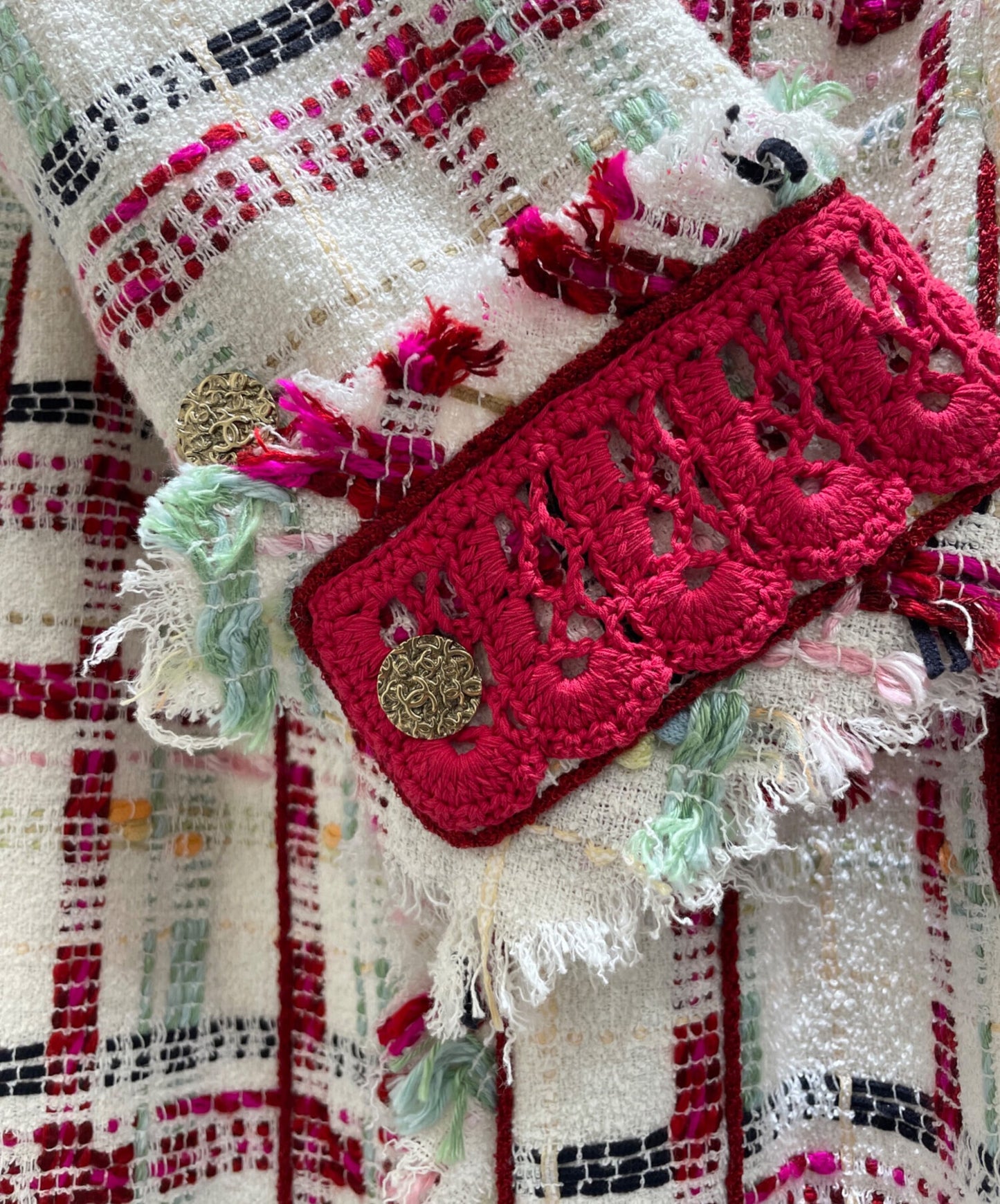 [Pre-owned] CHANEL Checked Tweed Lace Collar Coat/Long Coat P23295V14189