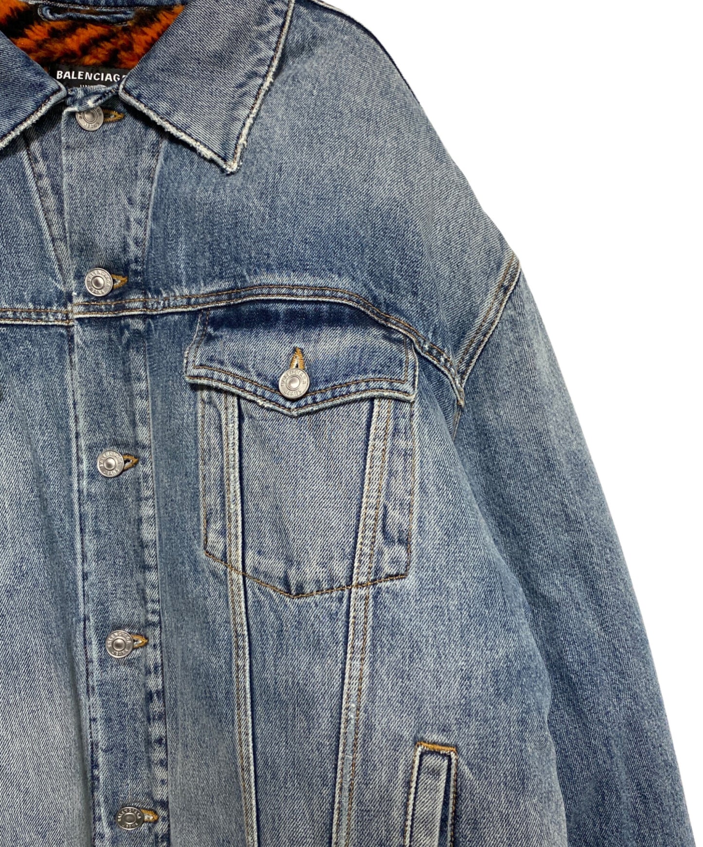 [Pre-owned] BALENCIAGA Tiger Boa Damaged Denim Jacket 657603 TJW73