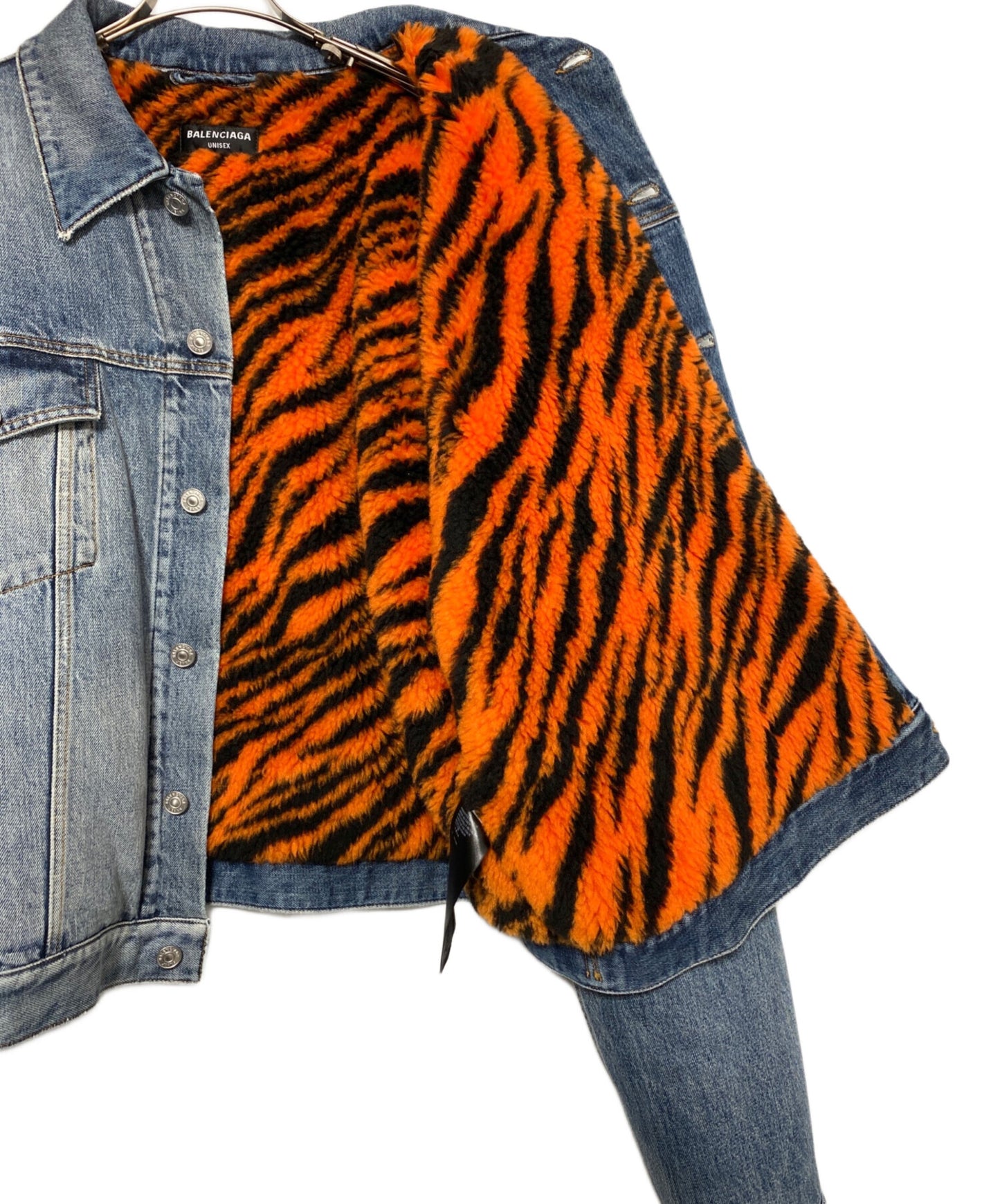 [Pre-owned] BALENCIAGA Tiger Boa Damaged Denim Jacket 657603 TJW73