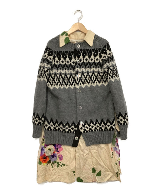 Junya Watanabe Comme Des Garcons 양모 Jacquard Cardigan 도킹 꽃 드레스