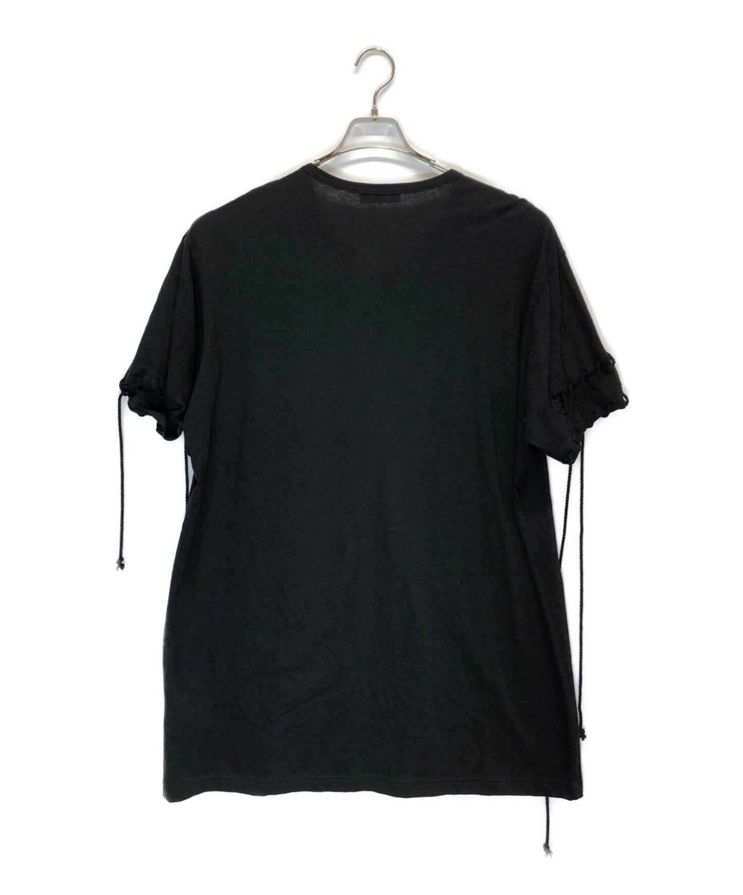 Yohji Yamamoto 레이스 업 둥근 목 짧은 슬리브 티셔츠 HH-T29-083