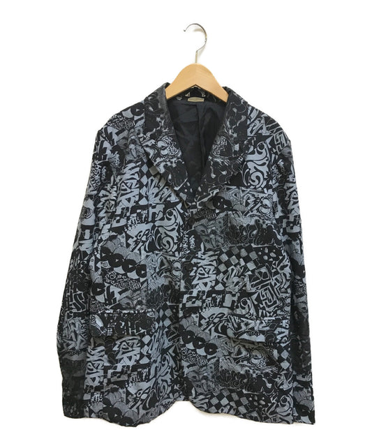 黑色COMME DES GARCONS峰值翻领全面印刷3B夹克1d-J033