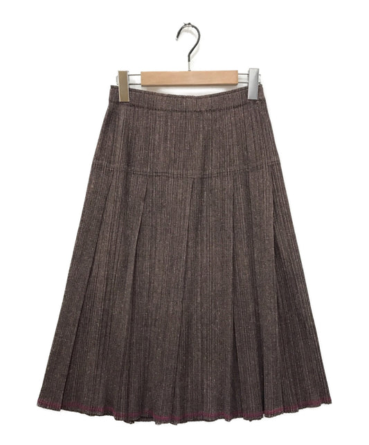[Pre-owned] PLEATS PLEASE Pleated long skirt with nep tweed transfer pattern PP12-JG267