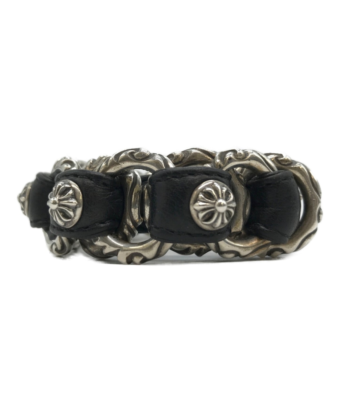 [Pre-owned] CHROME HEARTS WVN SCRLL BAND DBL/scroll leather bracelet
