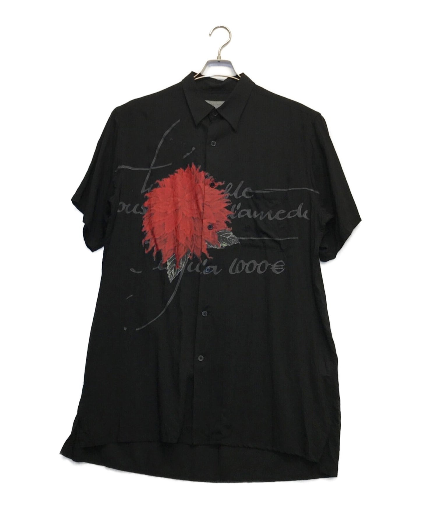 Yohji Yamamoto Pour Homme Dahlia พิมพ์เสื้อเชิ้ตแขนสั้นแขนสั้นเสื้อเชิ้ตแขนสั้น HG-B34-236