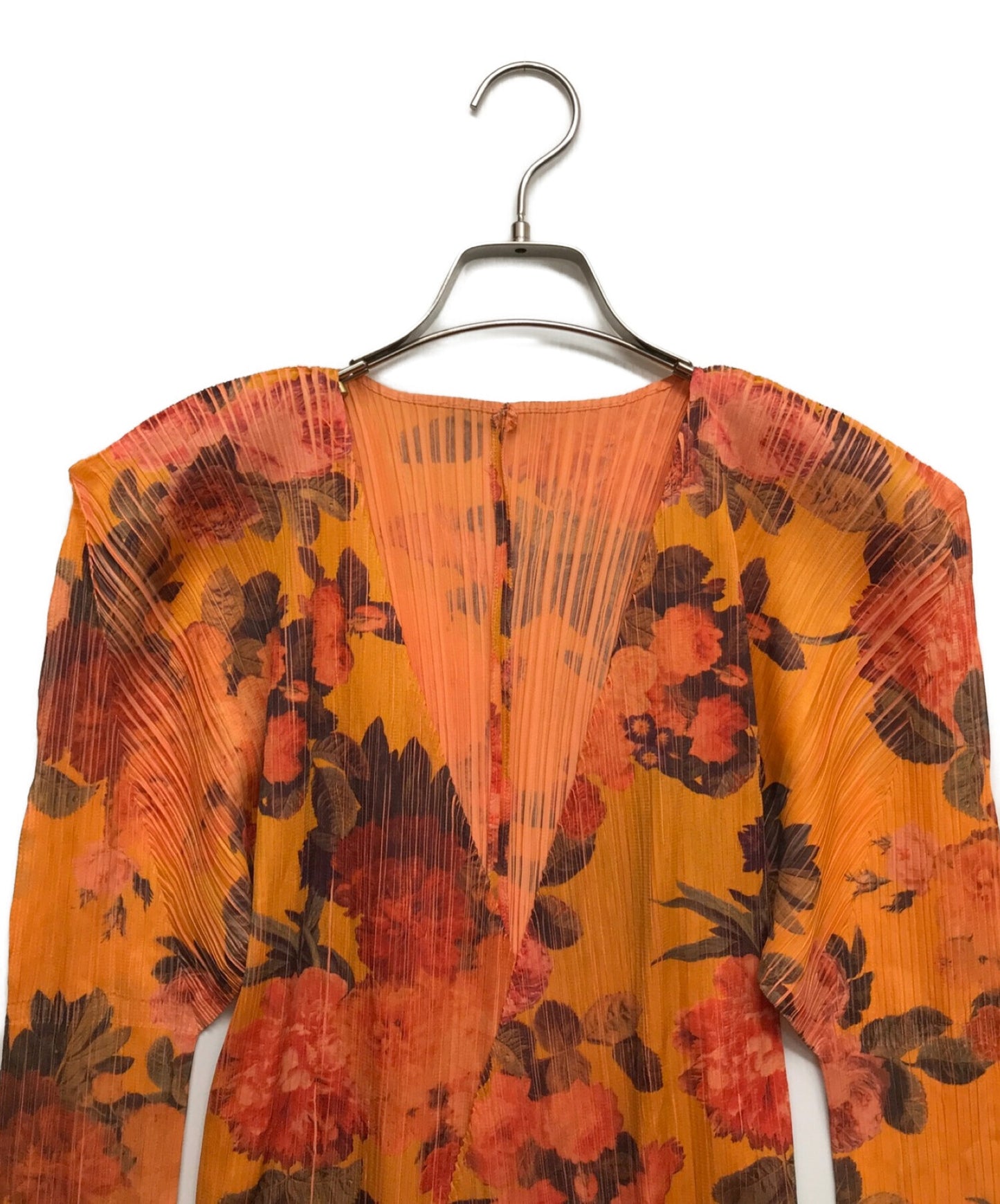 [Pre-owned] PLEATS PLEASE OLD] Floral-print pleated blouse, long-sleeved blouse, blouse PP44-J0607