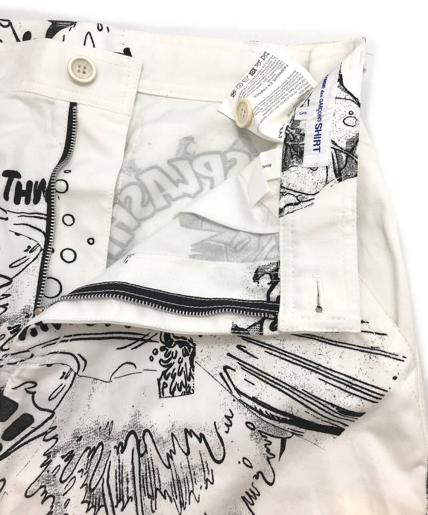COMME DES GARCONS襯衫22SS All-Pattern褲子 /印刷 /寬 /側按鈕 /收集磨損 / FI-P117