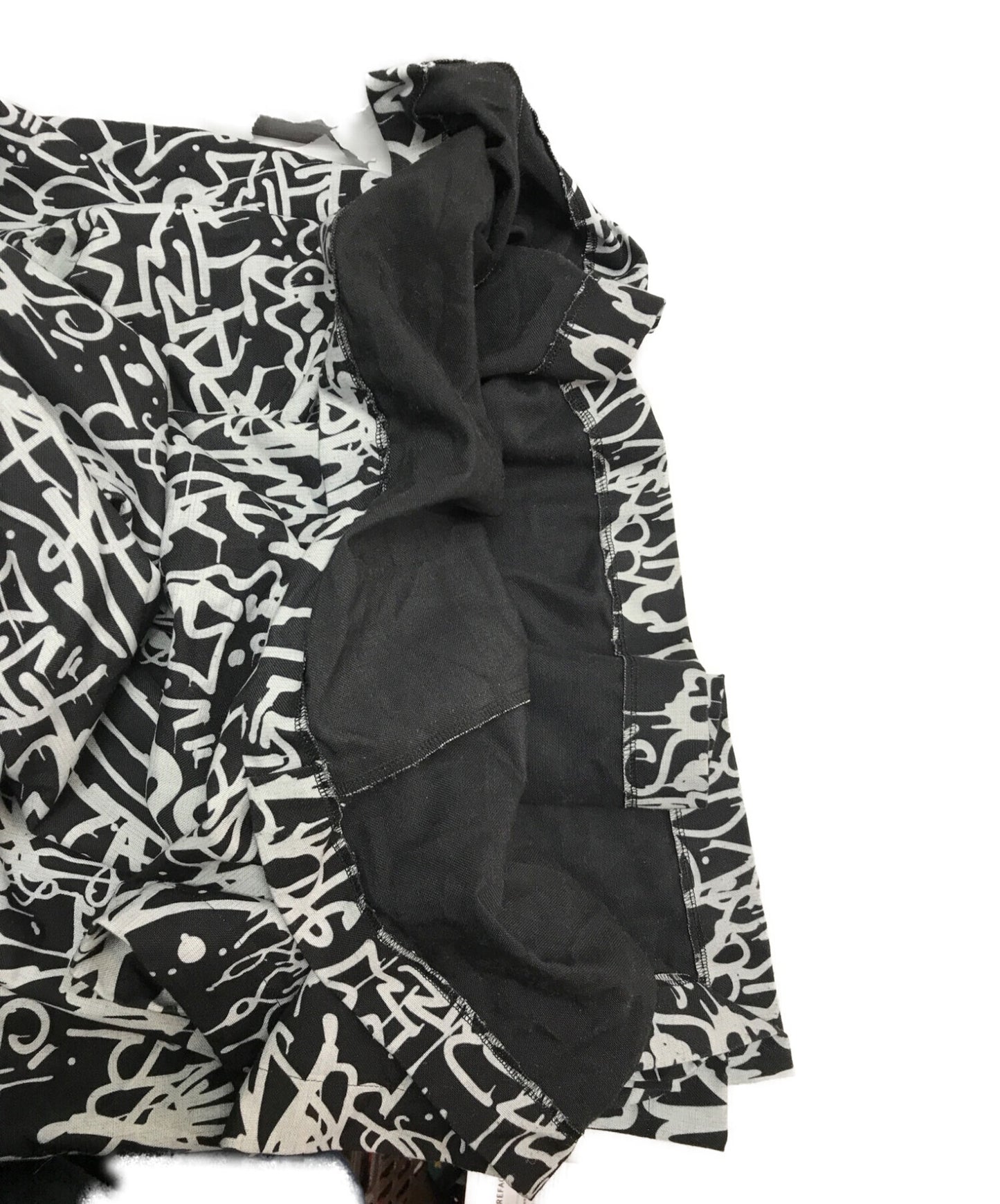 黑色COMME DES GARCONS塗鴉印刷裙子/龐大的裙子1D-S002