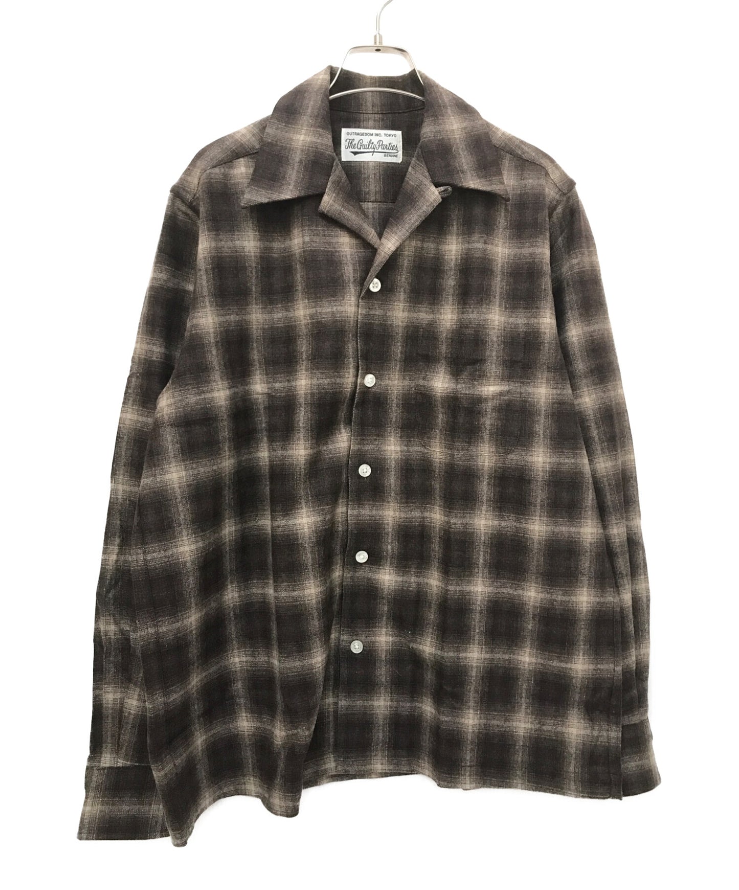 WACKO MARIA Open collar wool check shirt, open collar, long sleeves