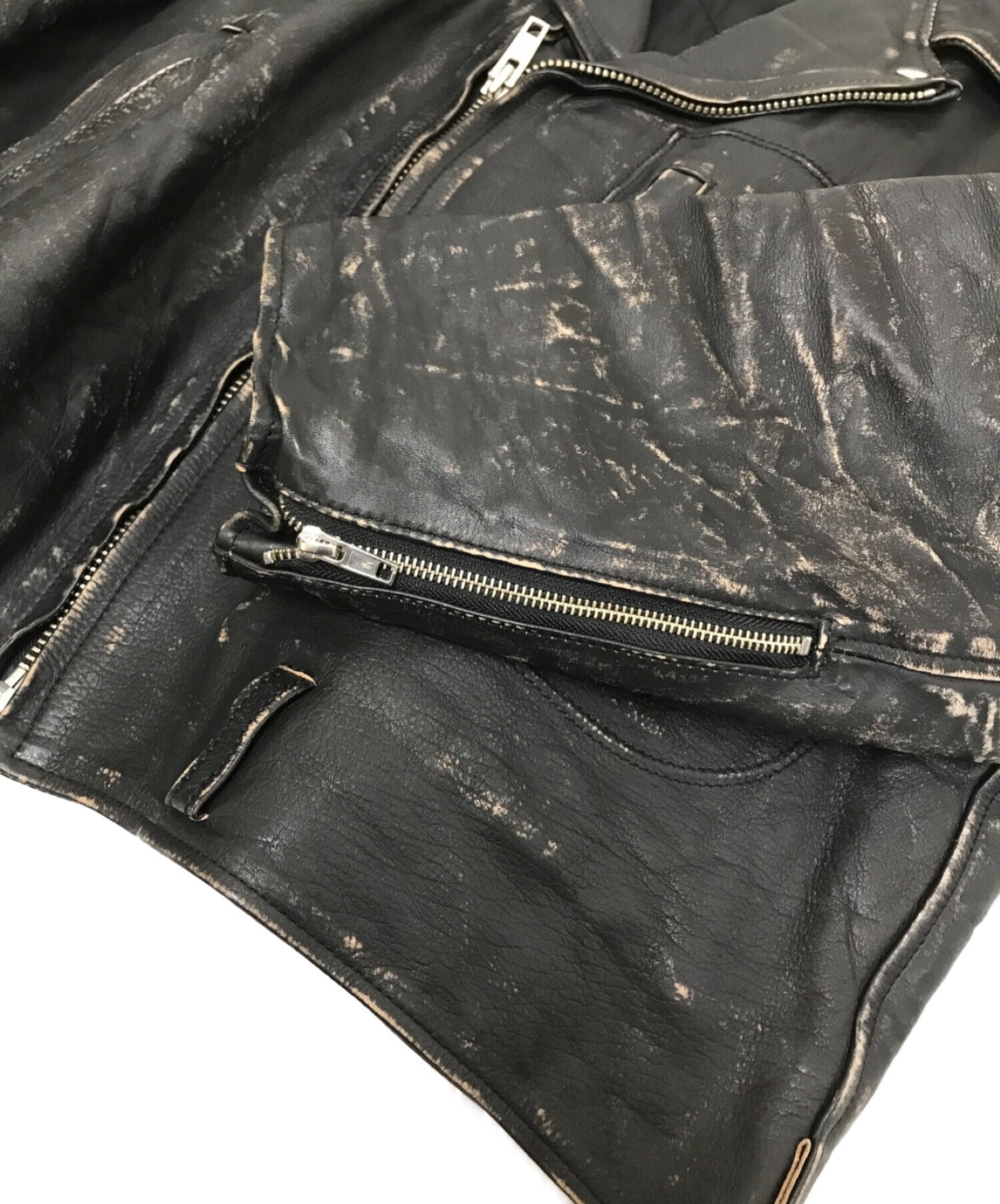 BLACKMEANS × TARO HORIUCHI COLLABORATION 손상된 라이더 재킷 특수 주문 이중 처리 된 대형 1902-JK12-M211