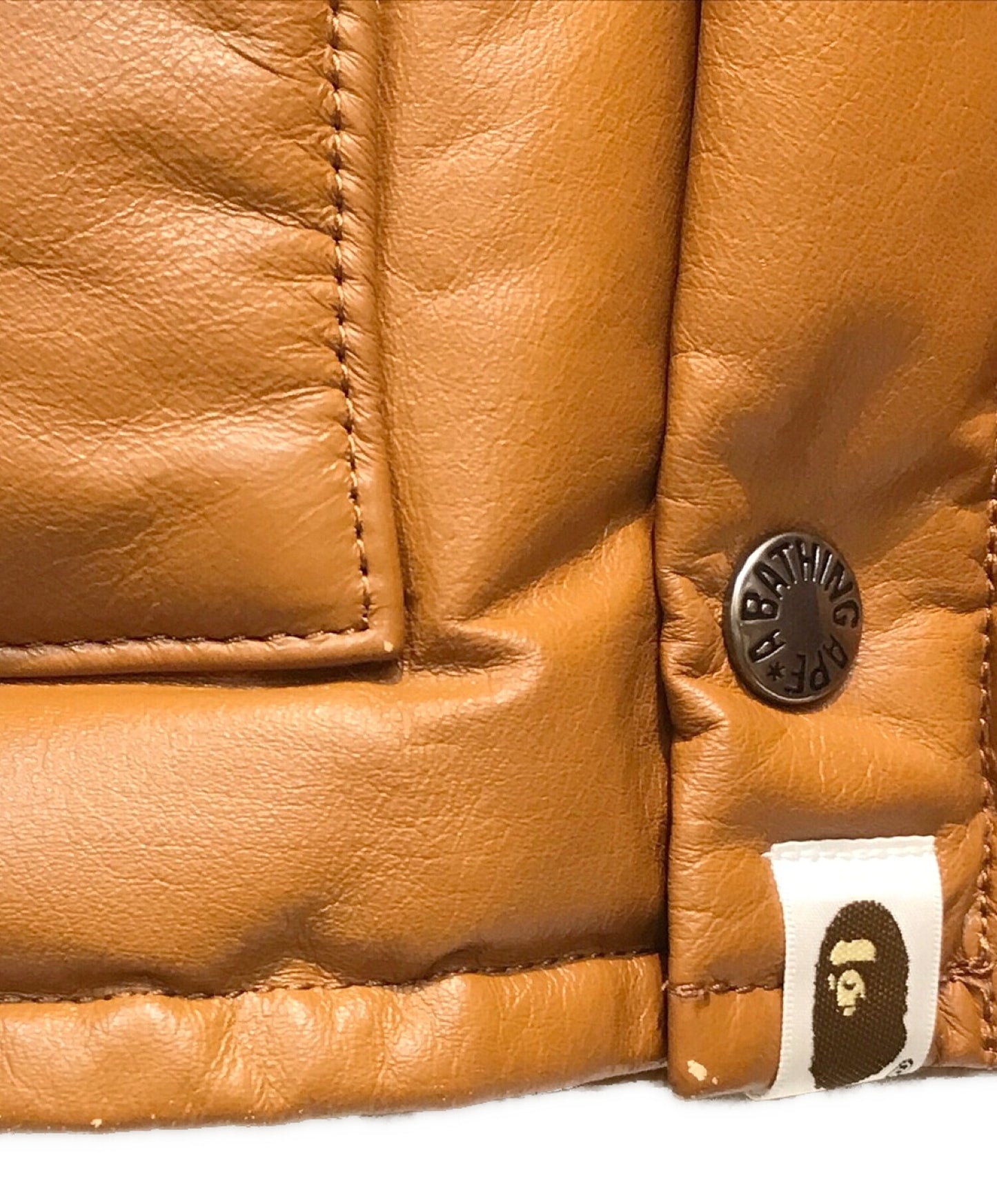 A BATHING APE Leather down jacket with hood 1860-141-006