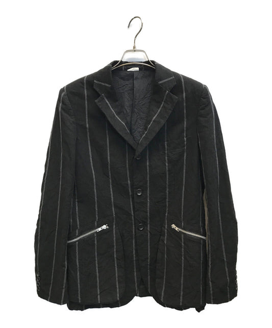 Comme des Garcons Homme Deux Linen 및 Cotton 주름 지퍼 포켓 재킷 주름진 테일러드 재킷 DK-J049 AD2022