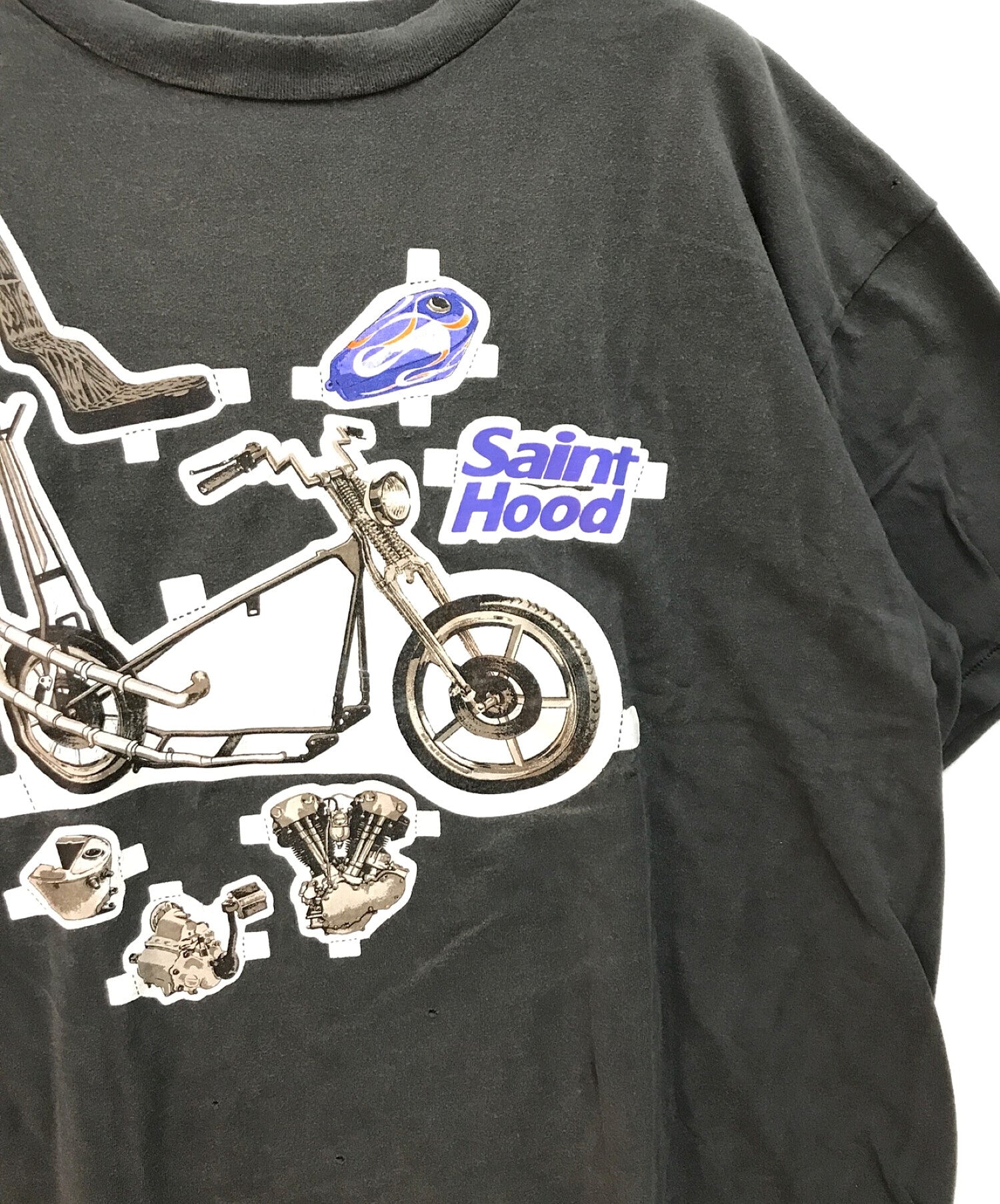 [Pre-owned] SAINT MICHAEL STHD SS TEE/BIKE Motorcycle Print Damaged T-Shirt  Short Sleeve Cut and Sewn sm-s23-0000-114/23119smn-csm01s