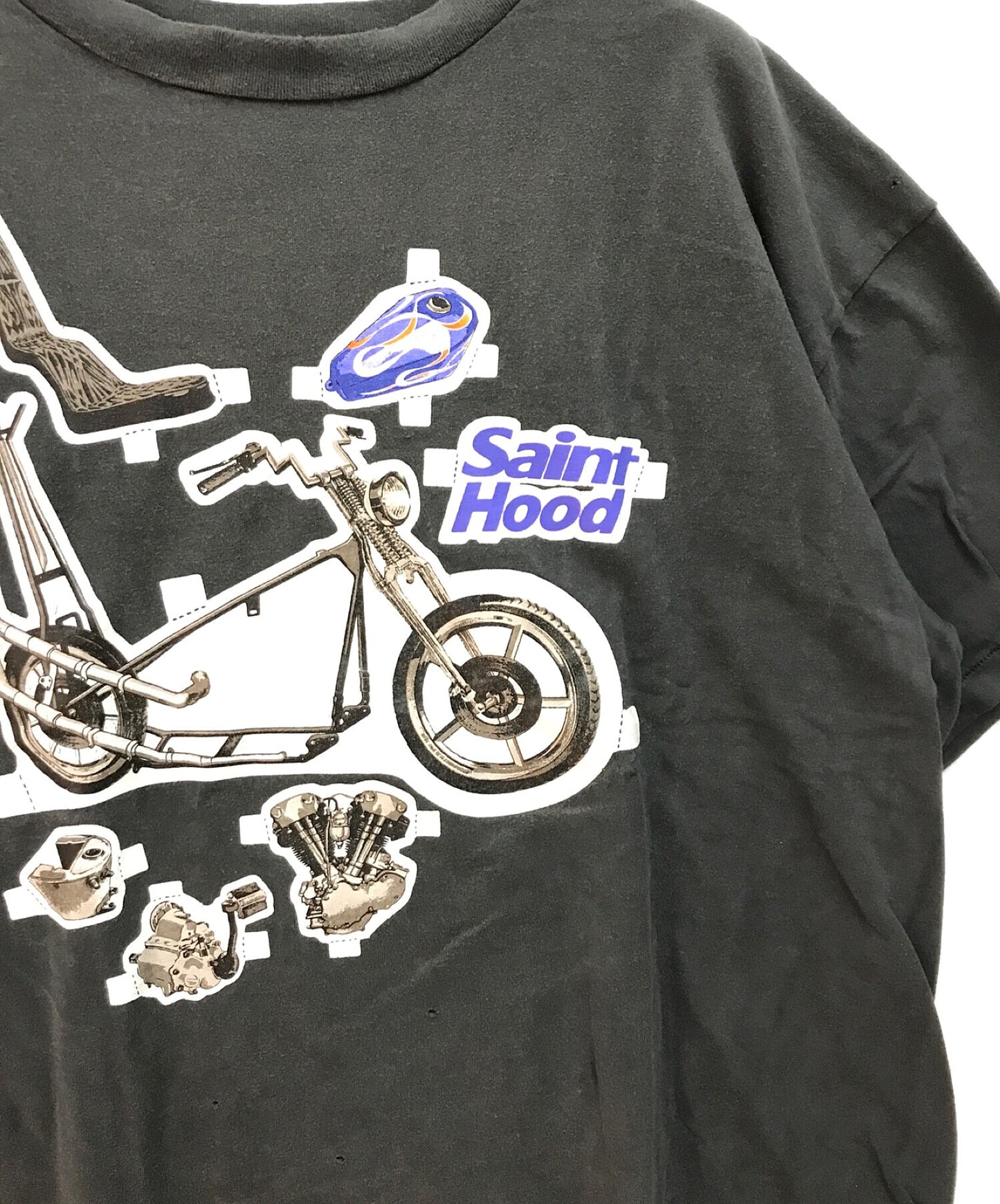 Saint Michael Sthd SS Tee/Bike Motorcycle พิมพ์เสื้อยืดแขนสั้นตัดและเย็บ SM-S23-0000-114/23119SMN-CSM01S